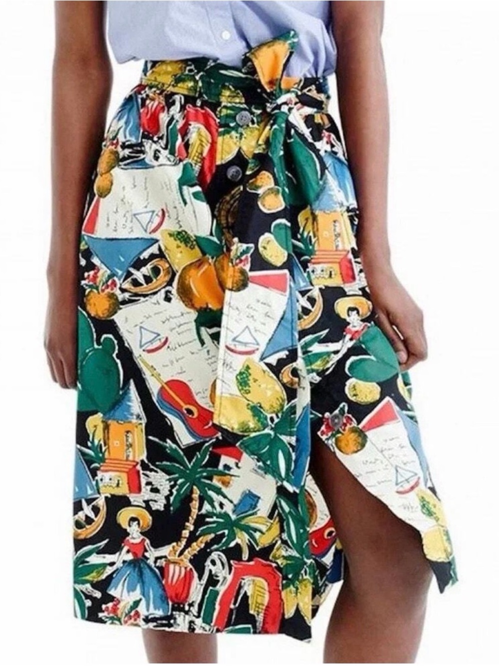 NWT J.Crew Vibrant Tropical Vacation to Spain Print Wrap Skirt - Green Multi